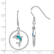 Sterling Silver Rhodium w/Created Blue Opal Dolphin Dangle Earrings