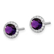 Sterling Silver Rhodium-plated Amethyst and CZ Post Earrings - Birthstone Company
