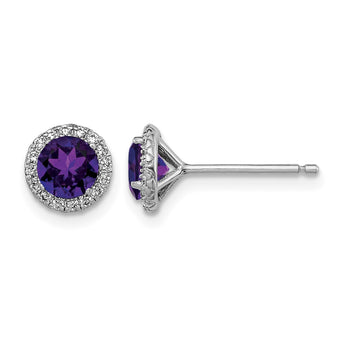 Sterling Silver Rhodium-plated Amethyst and CZ Post Earrings - Birthstone Company