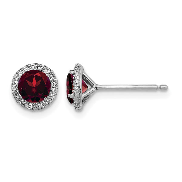 Sterling Silver Rhodium-plated Garnet and CZ Post Earrings - Birthstone Company