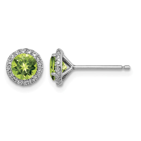 Sterling Silver Rhodium-plated Peridot and CZ Post Earrings - Birthstone Company