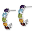 Sterling Silver Rhodium-plated Multi Gemstone J-Hoop Earrings - Birthstone Company