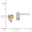 Sterling Silver Rhodium-plated Citrine and Diamond Heart Earrings