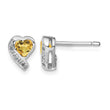 Sterling Silver Rhodium-plated Citrine and Diamond Heart Earrings - Birthstone Company