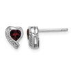 Sterling Silver Rhodium-plated Garnet and Diamond Heart Earrings - Birthstone Company