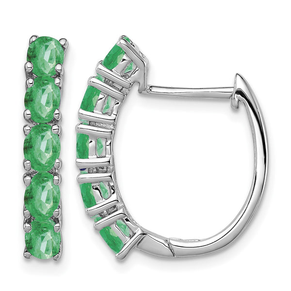 Sterling Silver Rhodium-plated Polished Emerald Hinged Hoop Earrings - Birthstone Company