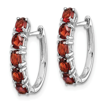 Sterling Silver Rhodium-plated Polished Garnet Hinged Hoop Earrings - Birthstone Company