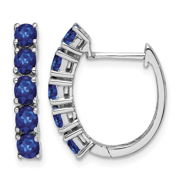 Sterling Silver Rhodium-plated Polished Sapphire Hinged Hoop Earrings - Birthstone Company