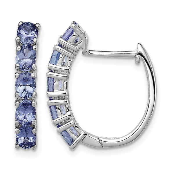 Sterling Silver Rhodium-plated Oval Tanzanite Hinged Hoop Earrings - Birthstone Company