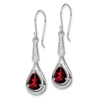 Sterling Silver Rhodium-plated CZ and Garnet Shepherd Hook Earrings - Birthstone Company
