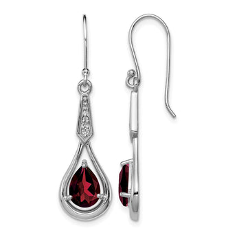 Sterling Silver Rhodium-plated CZ and Garnet Shepherd Hook Earrings - Birthstone Company