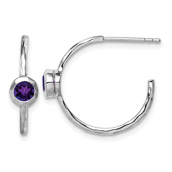 Sterling Silver Rhodium-plated Amethyst Post Hoop Earrings - Birthstone Company