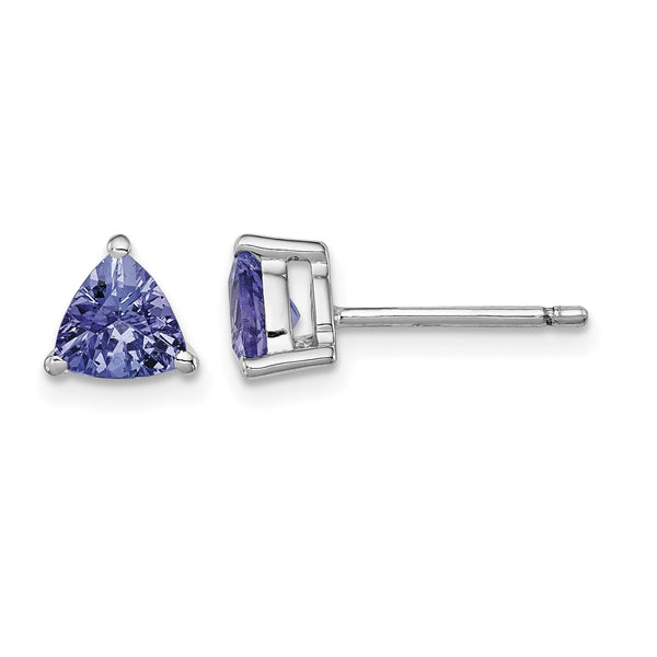 Sterling Silver Rhodium-plated Trillion Tanzanite Post Earrings - Birthstone Company