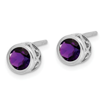 Sterling Silver Rhodium-plated Polished Amethyst Round Post Earrings - Birthstone Company