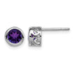 Sterling Silver Rhodium-plated Polished Amethyst Round Post Earrings - Birthstone Company