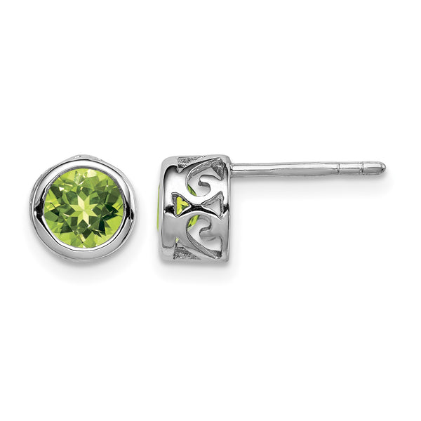 Sterling Silver Rhodium-plated Polished Peridot Round Post Earrings - Birthstone Company
