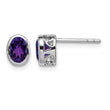 Sterling Silver Rhodium-plated Polished Amethyst Oval Post Earrings 8 in - Birthstone Company