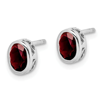 Sterling Silver Rhodium-plated Polished Garnet Oval Post Earrings 8 in - Birthstone Company