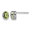 Sterling Silver Rhodium-plated Polished Peridot Oval Post Earrings - Birthstone Company