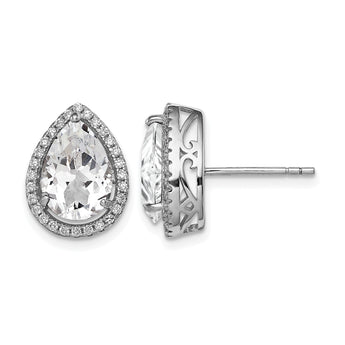 Sterling Silver Rhodium Created White Topaz & CZ Post Earrings - Birthstone Company
