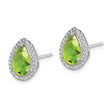 Sterling Silver Rhodium Polished Simulated Peridot & CZ Post Earrings - Birthstone Company