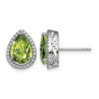 Sterling Silver Rhodium Polished Simulated Peridot & CZ Post Earrings - Birthstone Company