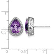 Sterling Silver Rhodium Polished Amethyst & CZ Post Earrings 14 in - Birthstone Company
