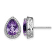 Sterling Silver Rhodium Polished Amethyst & CZ Post Earrings 14 in - Birthstone Company