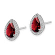 Sterling Silver Rhodium Polished Garnet & CZ Post Earrings