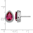 Sterling Silver Rhodium Polished Clear CZ and Lab Created Ruby Pear Post Earrings - Birthstone Company