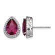 Sterling Silver Rhodium Polished Clear CZ and Lab Created Ruby Pear Post Earrings - Birthstone Company