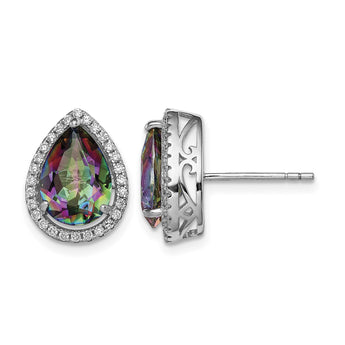 Sterling Silver Rhodium Polished Mystic Topaz & CZ Post Earrings - Birthstone Company