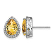 Sterling Silver Rhodium Polished Citrine & CZ Post Earrings - Birthstone Company