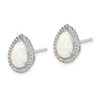 Sterling Silver Rhodium Polished Simulated Opal & CZ Post Earrings - Birthstone Company