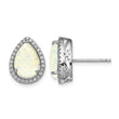 Sterling Silver Rhodium Polished Simulated Opal & CZ Post Earrings - Birthstone Company