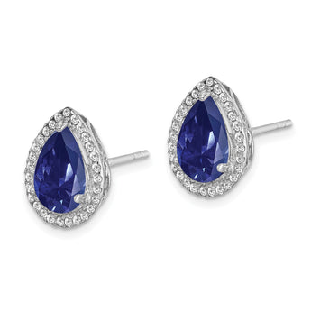 Sterling Silver Rhodium Created Sapphire & CZ Post Earrings - Birthstone Company
