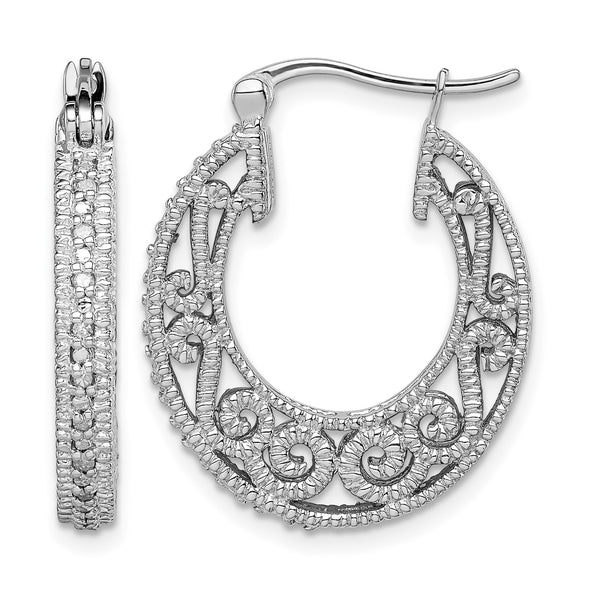 Sterling Silver Rhodium with Diam. Hinged Hoop Earrings - Birthstone Company