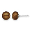 Sterling Silver Rh-plated 7-8mm Brown FW Cultured Button Pearl Stud Earring - Birthstone Company