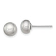 Sterling Silver Rh-plated 6-7mm Grey FW Cultured Button Pearl Stud Earrings