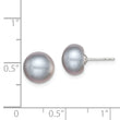 Sterling Silver Rh-plated 9-10mm Grey FW Cultured Button Pearl Stud Earring