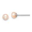 Sterling Silver Rh-plated 4-5mm Pink FW Cultured Button Pearl Stud Earrings