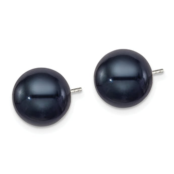 Sterling Silver Rh-plated 10-11mm Black FWC Round Pearl Earrings