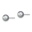 Sterling Silver Rhodium Plated 6-7mm Grey Round Freshwater Cultured Pearl Post Stud Earrings