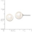 Sterling Silver Rhodium Plated 9-10mm White Round Freshwater Cultured Pearl Post Stud Earrings