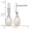 Sterling Silver Rhodium Plated Clear CZ and 8-9mm White Freshwater Cultured Pearl Dangle Post Earrings - Birthstone Company