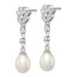 Sterling Silver Rhodium Plated Clear CZ and 8-9mm White Freshwater Cultured Pearl Dangle Post Earrings - Birthstone Company