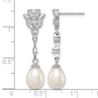 Sterling Silver Rhodium Plated Clear CZ and 8-9mm White Freshwater Cultured Pearl Dangle Post Earrings - Birthstone Company