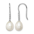 Sterling Silver Rhodium Plated Clear CZ and 7-8mm White Freshwater Cultured Pearl Dangle Earrings - Birthstone Company