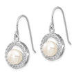 Sterling Silver Rhodium Plated Clear CZ Circle and 7-8mm White Freshwater Cultured Pearl Dangle Earrings - Birthstone Company
