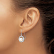 Sterling Silver Rhodium Plated Clear CZ Circle and 7-8mm White Freshwater Cultured Pearl Dangle Earrings - Birthstone Company